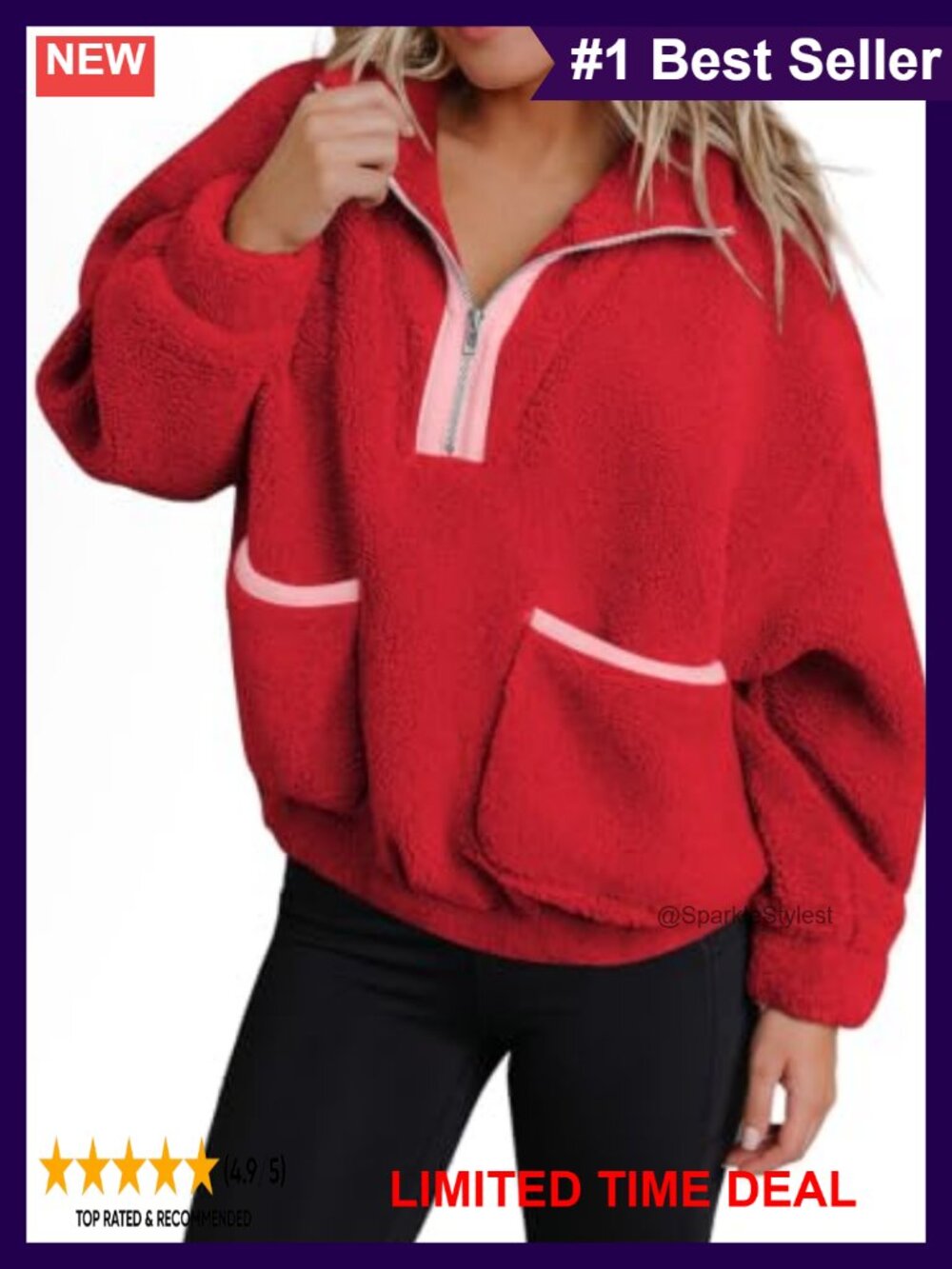 SHEWIN Half Zip Fleece Pullover Oversized Womens Sweatshirt